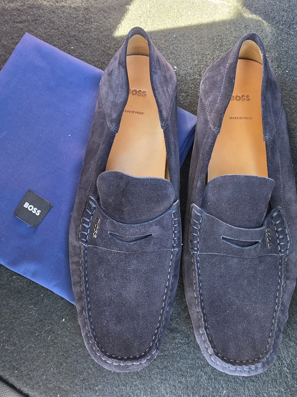 BOSS Men's Navy Suede Penny Loafers